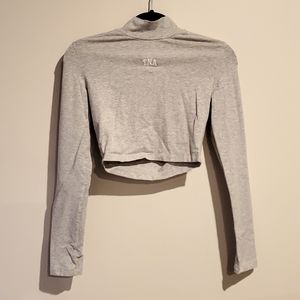 TNA Light Grey Heather Mock Neck Crop Top with Sleeves | Nappa Longsleeve